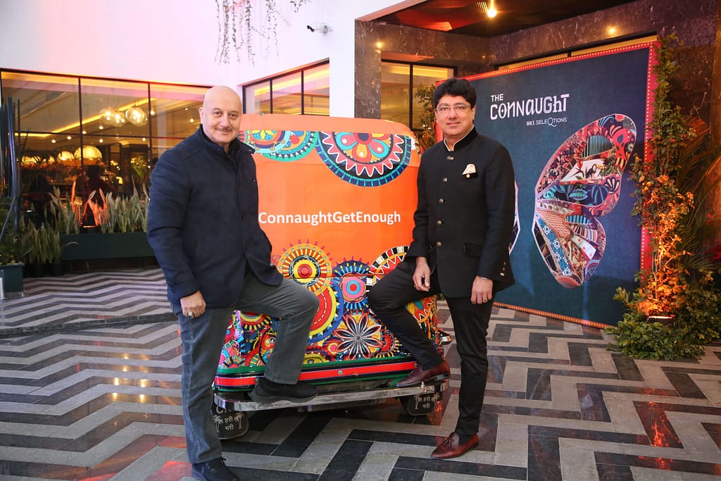 Mr. Puneet Chhatwal and Anupam Kher inside Auto Unveiling The Connaught New Delhi in the presence of VIPs and celebrities