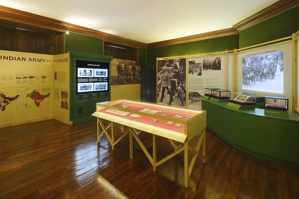 A general view of the Indian Army at the Palace exhibition 2023. The 2023 Indian Army at the Palace exhibition explores the forgotten story of Indian Army soldiers who camped at Hampton Court Palace in the early 20th century, through a display of previously unseen objects, photographs, film and personal stories.