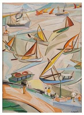 Jehangir Sabavala, Sails in the Harbour, circa 1950s being showcased by Taj Art Gallery, The Taj Mahal Palace, Mumbai