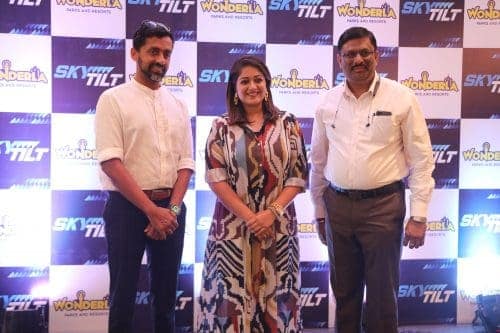 L-R: Arun Chittilappilly - Managing Director - Wonderla Holidays Ltd, Meghana Raj - Actor, Rudresh HS - Park Head - Wonderla Bengaluru Park