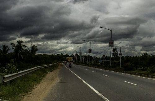 An impending storm during a road trip from Bangalore to Mysore