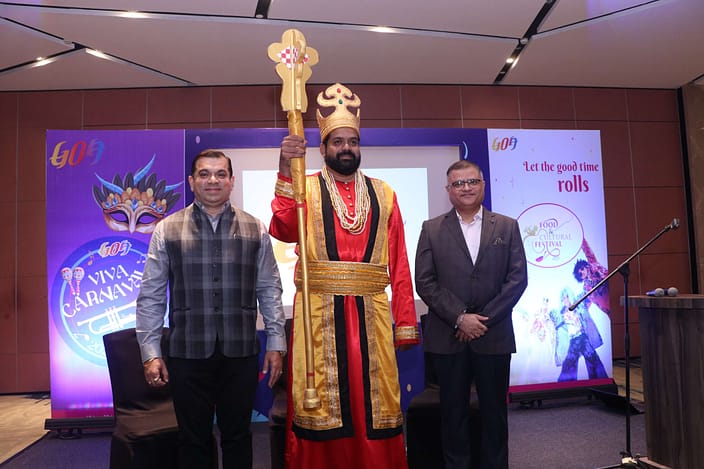  Goa Carnavals 2023 - Tourism Minister Rohan Khaunte,  Russel D’Souza as King Momo and  Director Goa Tourism, Nikhil-Dessai