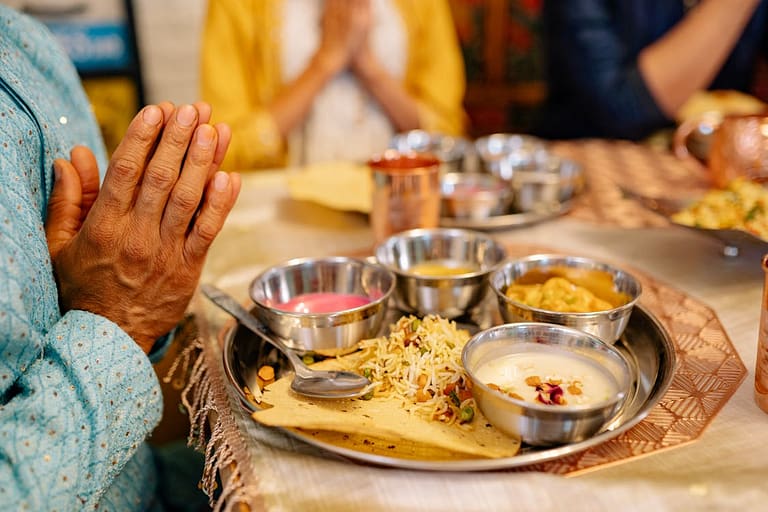 Indian etiquette of praying food- Delicious Indian Thalis