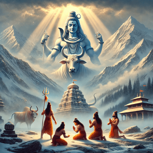 Pandava brothers seeking forgiveness from lord Shiva